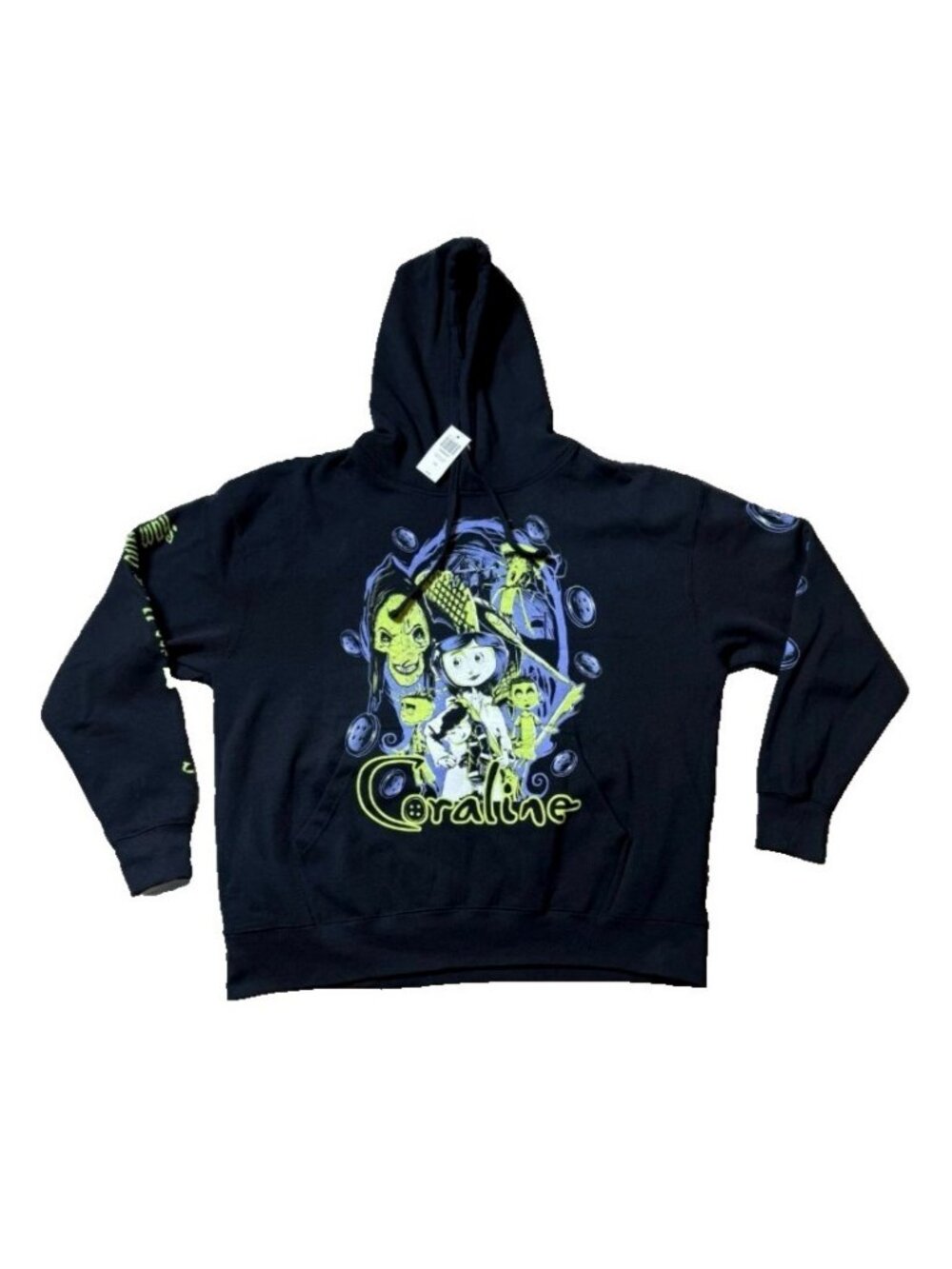 New Coraline Graphic Hoodie Black Licensed Pullover Sweatshirt Sz L NWT - Picture 6 of 6